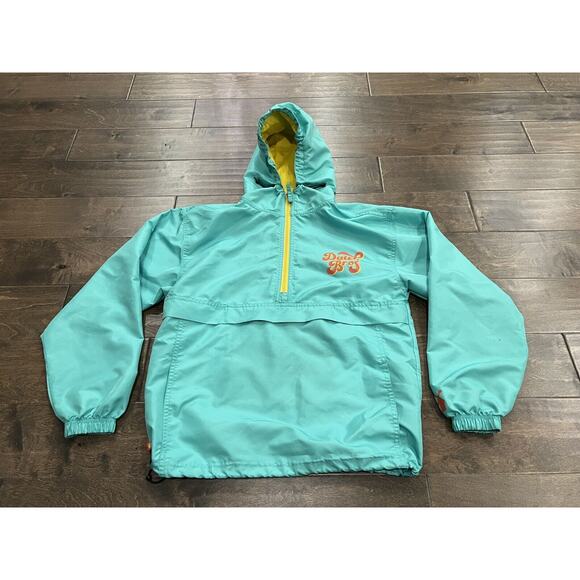 Dutch Bros Unisex Turquoise 1/2 Zip Windbreaker Hooded Pullover Jacket Size S - Picture 2 of 9